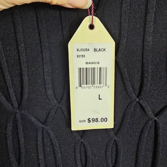 Max Studio Specialty Black Turtleneck Dress L Lattice Bodice Short Sleeve Goth - Picture 6 of 8